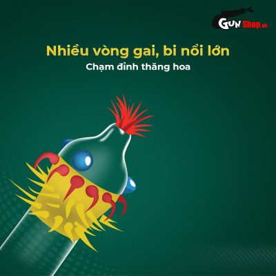 Bao cao su Shell Dino T-rex - Hộp 2 cái - 1 bao nhiều vòng gai, bi nổi lớn + 1 bao Shell Performax