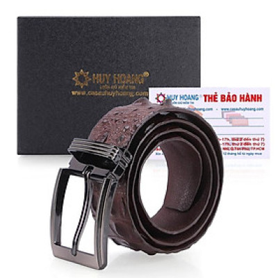 HC4848 - Dây nịt nam da cá sấu Huy Hoàng nguyên con 4P đầu kim màu nâu đất
