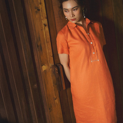 Đầm Sơ Mi Linen Kéo Sợi Mơ Nghiền DRE197 thời trang thiết kế Hity