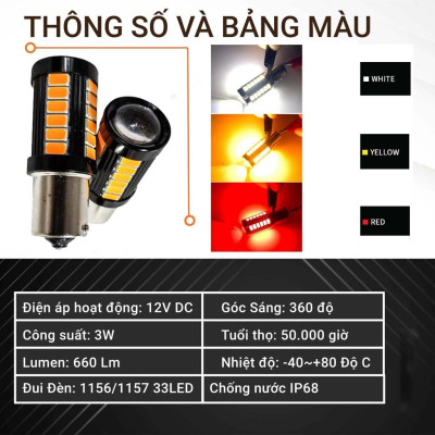 Bóng đèn led hậu 1157 Chipset 33 Bóng led có thấu kính hội tụ thế hệ mới cao cấp siêu sáng