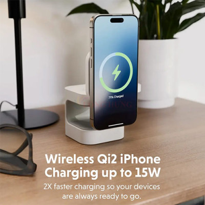 Đế sạc không dây HyperJuice Ultra-Portable Qi2 3-in-1 Magnetic Charging Stand HJ3320WHGL - Hàng chính hãng