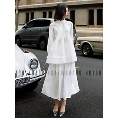 Áo babydoll trắng NGADO , Áo kiểu nữ , Áo tay phồng cột nơ