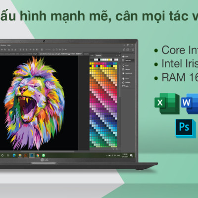 Máy Tính Xách Tay Laptop LG Gram 14Z90P-G.AH75A5 Core i7-1165G7/ RAM 16GB 4266MHz/ M.2(2280) Dual SSD slots - NVME:  512GB/ Intel Iris Xe Graphics / 14.0"(30.2cm) WUXGA (1920*1200) IPS/ / BT 5.1/ Pin 72WHrs/ Obsidian Black/ Win 10/ 999g - Hàng Chính Hãng