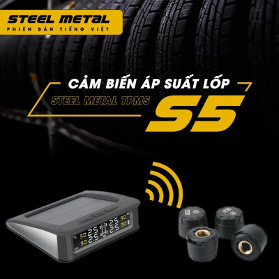 Cảm biến áp suất lốp ô tô xe hơi cao cấp STEEL METAL S5 TPMS Cảnh báo tiếng Việt độc quyền Pin mặt trời Màn LCD vios
