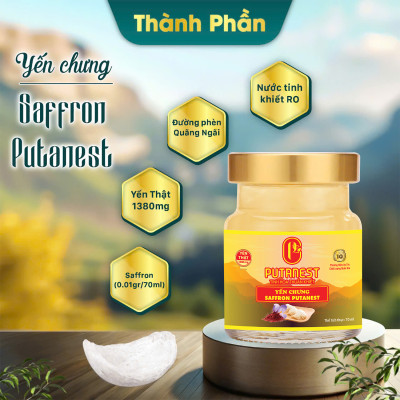 Yến chưng Saffron PUTANEST hộp quà tặng cao cấp 12 hũ 70ml bổ dưỡng đẹp da ngừa lão hoá