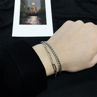 Vòng đeo tay 2 lớp titan xích vuông độc đáo