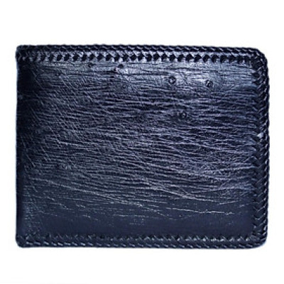 HC2439 - Bóp nam Huy Hoàng da đà điểu da bụng đan viên màu đen