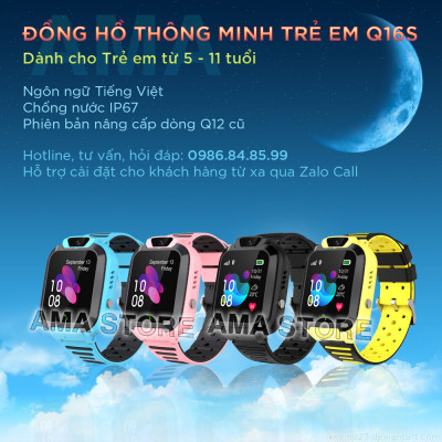 Đồng hồ Thông minh Chống nước IP67 Dành cho Trẻ em nhuẩn AMA Watch Q16S Hàng chính hãng 