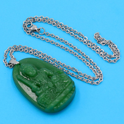 Dây chuyền Văn Thù bồ tát - thạch anh xanh 5cm DITTXN3 - dây inox - tuổi Mão