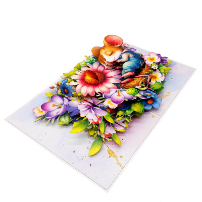 Thiệp 3D Chuột Con Ngủ Trong Vườn Hoa – Thiệp Pop Up Dễ Thương, Độc Đáo Tặng Sinh Nhật, Lễ Tình Nhân, Ngày Quốc Tế Thiếu Nhi, F59