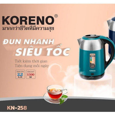 Ấm Siêu Tốc KORENO KN-258 - Ấm Đun Nước Dung Tích 2.2L Hàng Chính Hãng Bảo Hành 12 Tháng