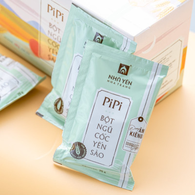 Bột Ngũ Cốc Yến Sào PiPi - Nhà Yến Nha Trang - Hộp 10 Gói  - Loại Ít Đường - Bột Ngũ Cốc Ăn Kiêng Giảm Cân - Bột Ngũ Cốc Dinh Dưỡng - Hàng Chính Hãng