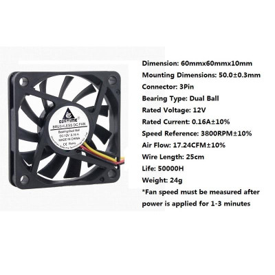 1 Pieces Gdstime 60mm x 1mm 6cm 3Pin Two Ball Bearing DC 11V Brushless Cooling Fan 60x60x1mm 601