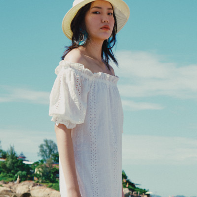 Đầm Trễ Vai Thêu Hạ Vũ DRE225 thời trang thiết kế Hity