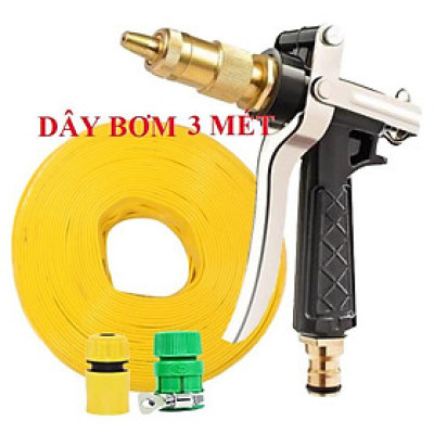  Bộ dây vòi xịt nước rửa xe,tưới cây .tăng áp 3 lần,loại 3m,5m 206236 đầu đồng,cút,nối nhựa vàng+ tặng móc khoá