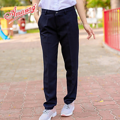 Quần tây nữ màu xanh đen Amazing lưng vừa, 1 nút, dáng suông, ống đứng, chất liệu tuyết mưa dày, mềm, không nhăn