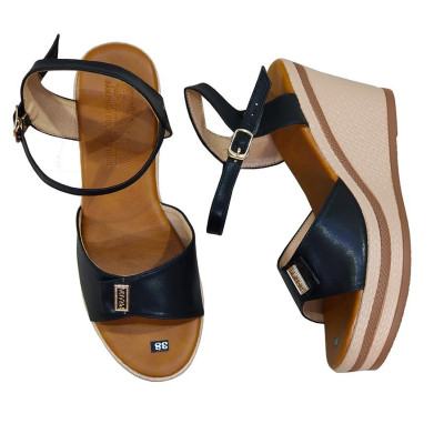 Giày Sandal Nữ Đế Xuồng HÀ NAM Da Bò Thật Thời Trang Cao Cấp  9cm DNU2142