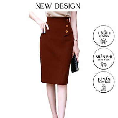Chân Váy Dài Lưng Cao Phối Nút Phong Cách Váy Công Sở,  Chất Vải Tốt Co Giãn Nhẹ CV19