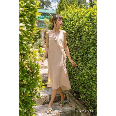 Baciami-Đầm 2 Dây Nhún Bèo Xẻ Đinh