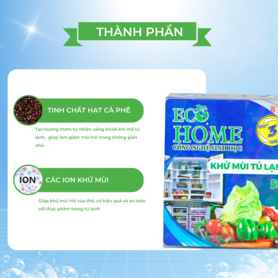 Khử Mùi Tủ Lạnh Công Nghệ Sinh Học ECOHOME 50G Mùi Hương Cafe Giúp Loại Bỏ Mùi Hôi Từ Thịt Cá Thức Ăn Thừa Rau Củ