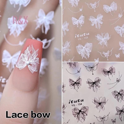 Sticker 5D Ren Nơ Đính Ngọc Hình Cánh Bướm CA6896 Nơ Ren Nổi Đính Đá Trắng Tinh Khôi