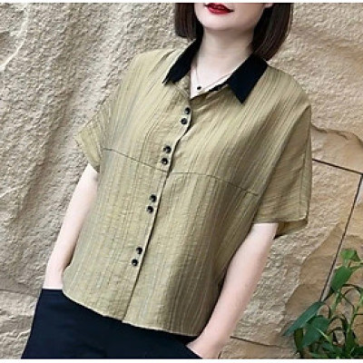 Áo sơ mi nữ tay ngắn, áo kiểu nữ, chất liệu vải mềm mát, form trẻ trung, năng động, phong cách Hàn Quốc, NeSa Shop SMT04
