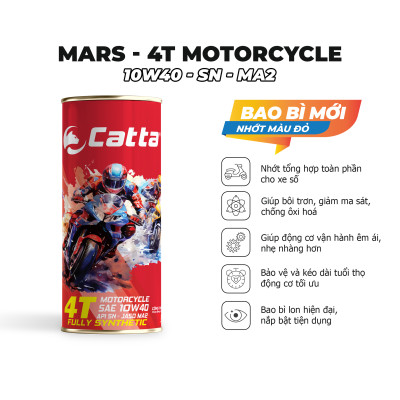 Nhớt tổng hợp toàn phần CATTA 4T MOTORCYCLE 1L - SAE 10W40, API SN, JASO MA2 - Hàng chính hãng