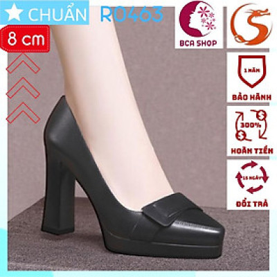 Giày cao gót nữ 8 phân bít mũi RO463 ROSATA gót trụ, nhấn nơ vuông cùng màu ở mũi - màu đen