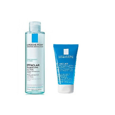 Nước tẩy trang làm sạch sâu dành cho da dầu nhạy cảm - La Roche-Posay Micellar Water Ultra Oily Skin 200ml + Gel rửa mặt tạo bọt làm sạch & giảm nhờn cho da dầu nhạy cảm La Roche-Posay 50ml