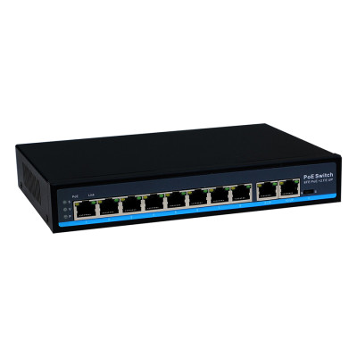 10 Port Fast Ethernet, 8 port PoE, one port supported 60w, Ethernet Switch