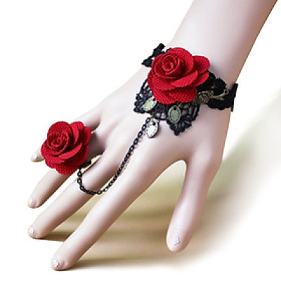 Vòng tay kèm nhẫn nữ kết hợp ren màu đen kiểu dáng thời trang phong cách Hàn Quốc