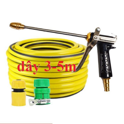  Bộ dây vòi xịt nước rửa xe, tưới cây . tăng áp 3 lần, loại 3m, 5m 206318Dđầu đồng, cút, nối PE, d.vàng