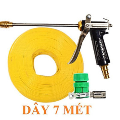 Bộ dây vòi xịt nước rửa xe, tưới cây . tăng áp 3 lần, loại 7m, 10m 206318 đầu đồng,đai,nối vàng+tặng móc khoá