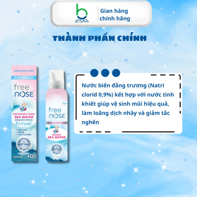 Xịt Mũi Free Nose Đẳng Trương Vệ Sinh Mũi Hằng Ngày Dành Cho Trẻ Sơ Sinh - Chai 120ml