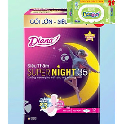 Gói Lớn 12 Miếng | 1 Gói Băng Vệ Sinh Diana Supernight 35cm 12 Miếng/Gói- Date luôn mới