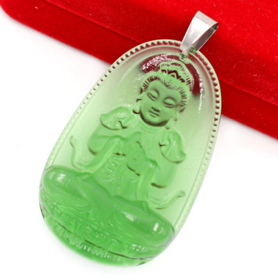 [Tuổi Mùi, Thân] Mặt Dây Chuyền Phật Đại Nhật Như Lai Đá Pha Lê Xanh Lá Size Nhỏ 3.6cm & Size Lớn 5cm - Tặng Kèm Móc Inox - Phong Thủy 868 - May Mắn - Bình An