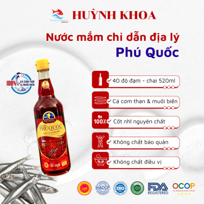 Đặc Sản Kiên Giang - Nước mắm truyền thống Phú Quốc - Huỳnh Khoa 40 độ đạm (Cặp 2 chai 520ml)