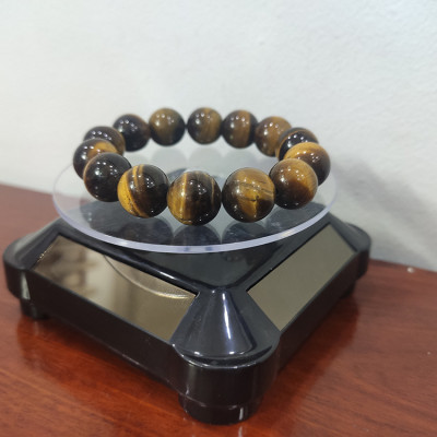 Vòng tay phong thủy đá mắt cọp vàng 14 ly, vòng tay chuỗi đá