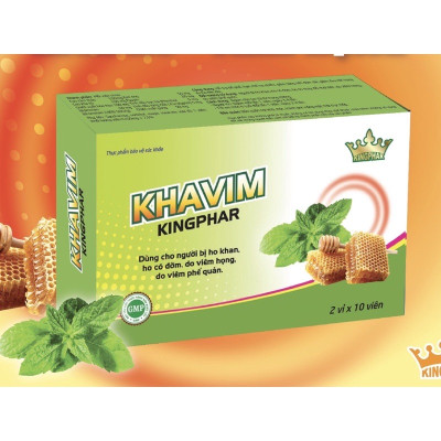 Viên ngậm Khavim Kingphar , hộp 20v, hỗ trợ giảm viêm, giảm ho, giảm đau họng