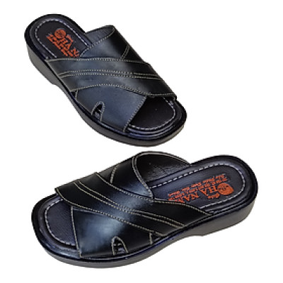 Dép Nam Quai Ngang Da Bò Thật HÀ NAM Đế Cao Dành Cho Người Thấp DN2041