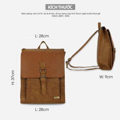 Balo Da Nam Nữ Đựng Laptop Thời Trang Ngăn Trước Khoá Gài IDIGO UBP2 - 6015, Balo Công Sở Cao Cấp