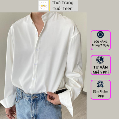 Áo sơ mi nam cổ tàu cổ trụ form rộng tay dài trẻ trung thanh lịch vải lụa mềm mịn mát ít nhăn- MRDT01