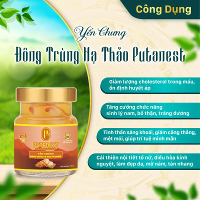 Yến chưng Đông trùng hạ thảo PUTANEST hộp quà tặng cao cấp 12 hũ 70ml đẹp da tăng sức đề kháng