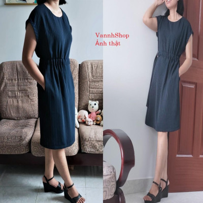 Đầm dáng suông - Đầm nữ kẻ sọc kèm dây lưng phong cách công sở xuân hè -Thiết kế Vannhshop Ms D11 kèm ảnh thật