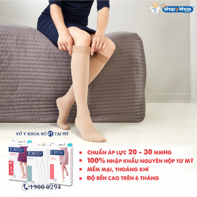 Vớ y khoa đùi silicone JOBST UltraSheer - Siêu mỏng, màu đen, kín ngón, 20-30mmHg, giãn tĩnh mạch chân (Tất y khoa)