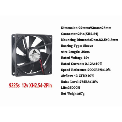 【 Ready stock 】Gdstime DC 12V 2Pin 90mm 92mm x 25mm 9225 Heatsink Computer Cooling Fan Cooler 92*92*25mm 9cm