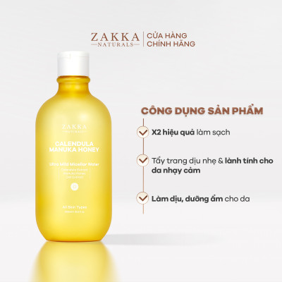 Nước Tẩy Trang Cúc Và Mật Ong Dịu Nhẹ Dành Cho Da Nhạy Cảm - Calendula & Manuka Honey Ultra Mild Micellar Water - Zakka Naturals 500ml