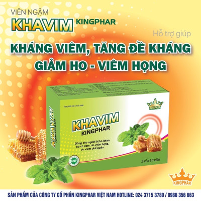 Viên ngậm Khavim Kingphar , hộp 20v, hỗ trợ giảm viêm, giảm ho, giảm đau họng