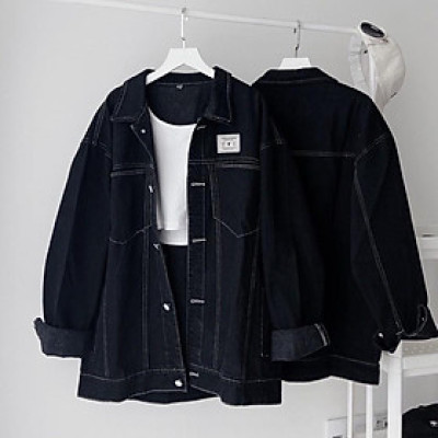 Áo khoát jean nữ rẻ logo vuông siêu hot phối đẹp-A3027