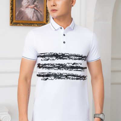 Áo Polo trắng phối kẻ ngang Aligro ALGPLO70